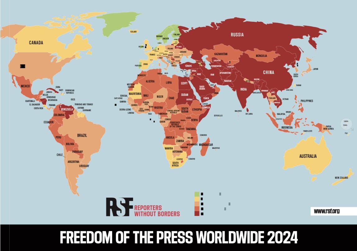 ดัชนีเสรีภาพสื่อมวลชนปี 2024 ไต้หวันติดอันดับที่ 27 ของโลก